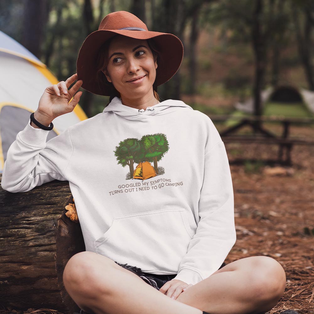 woman wearing camping hoodie