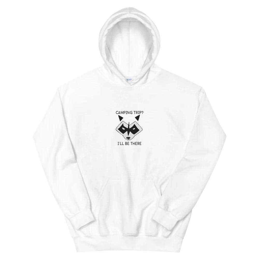 white camping raccoon hoodie