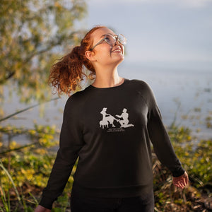woman outside wearing happily ever after sweatshirt